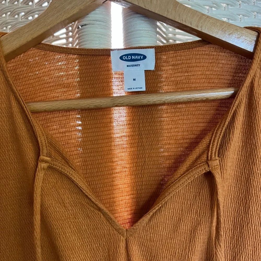 Old Navy Maternity mustard yellow top, crochet detail on sleeve, very soft. - Picture 2 of 3